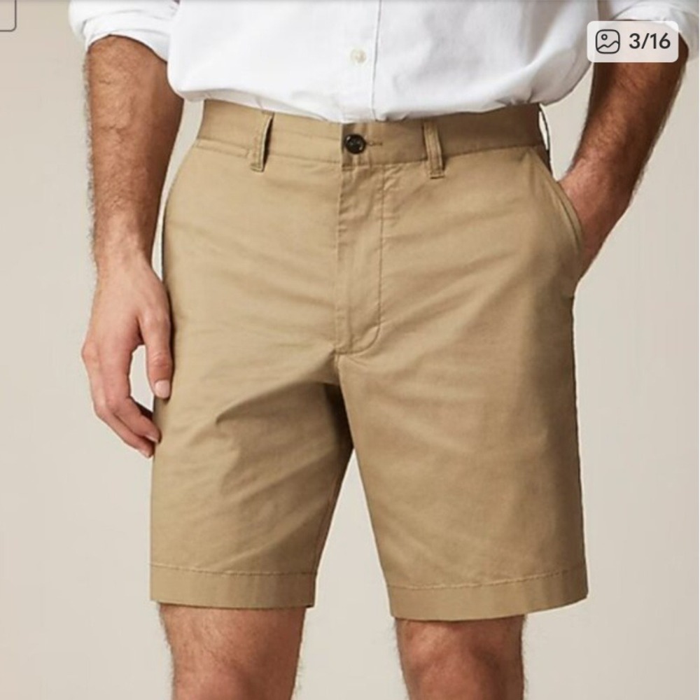 J.Crew Mens Portsider Short 34 Khaki Tan Stretch Chino 9 Inch Flat Front NEW